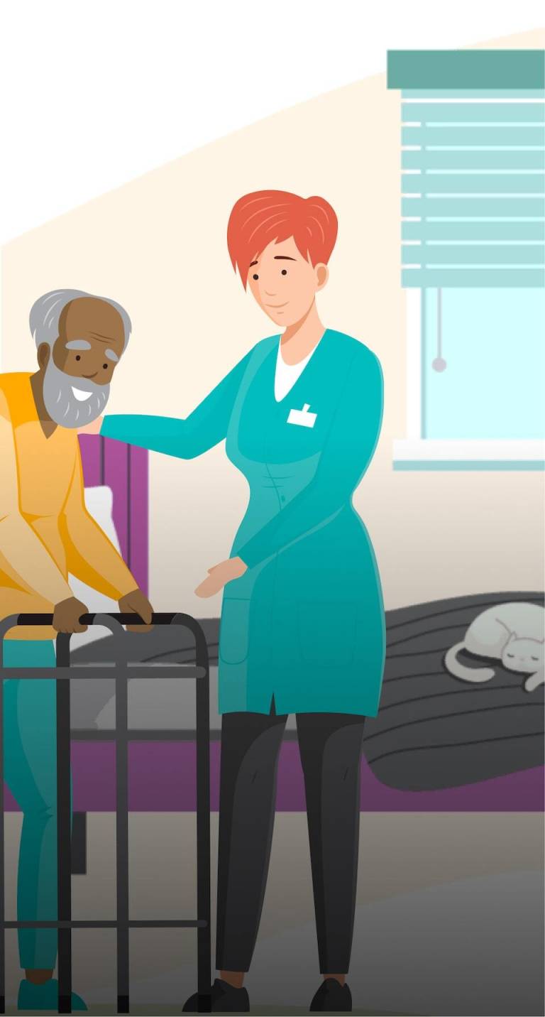 An example illustration of a caregiver assisting a client from the Help at Home website.