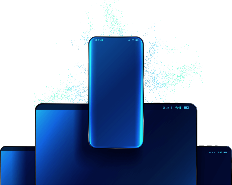 Illustrations of mobile and tablet devices.