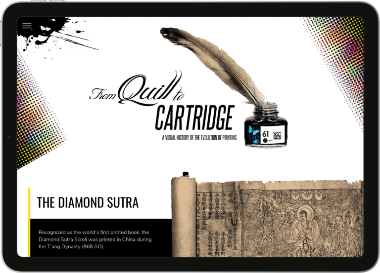 Kao Collins ink history infographic on a tablet