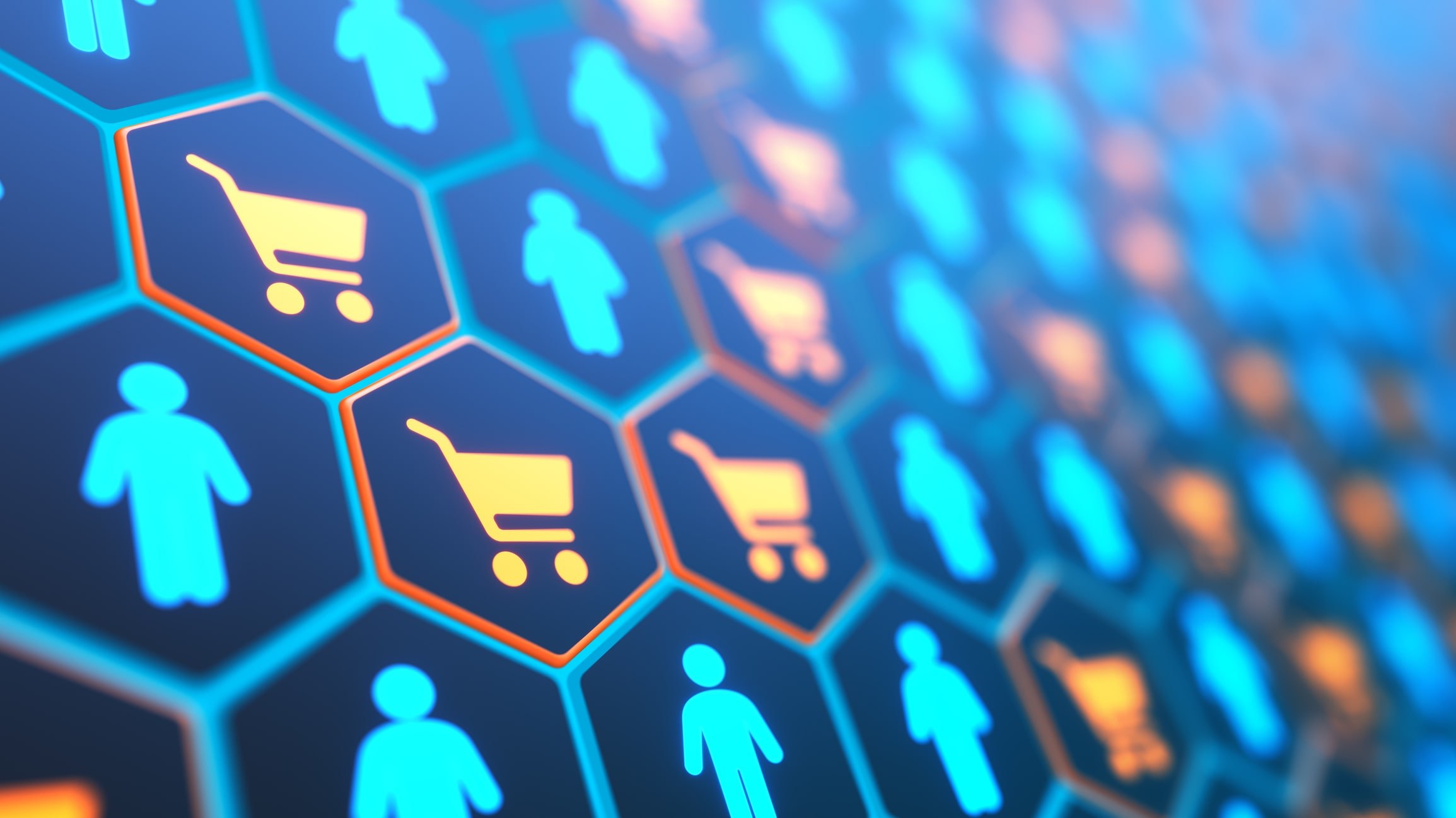 Concept image of icons for buyers and shopping carts for ecommerce