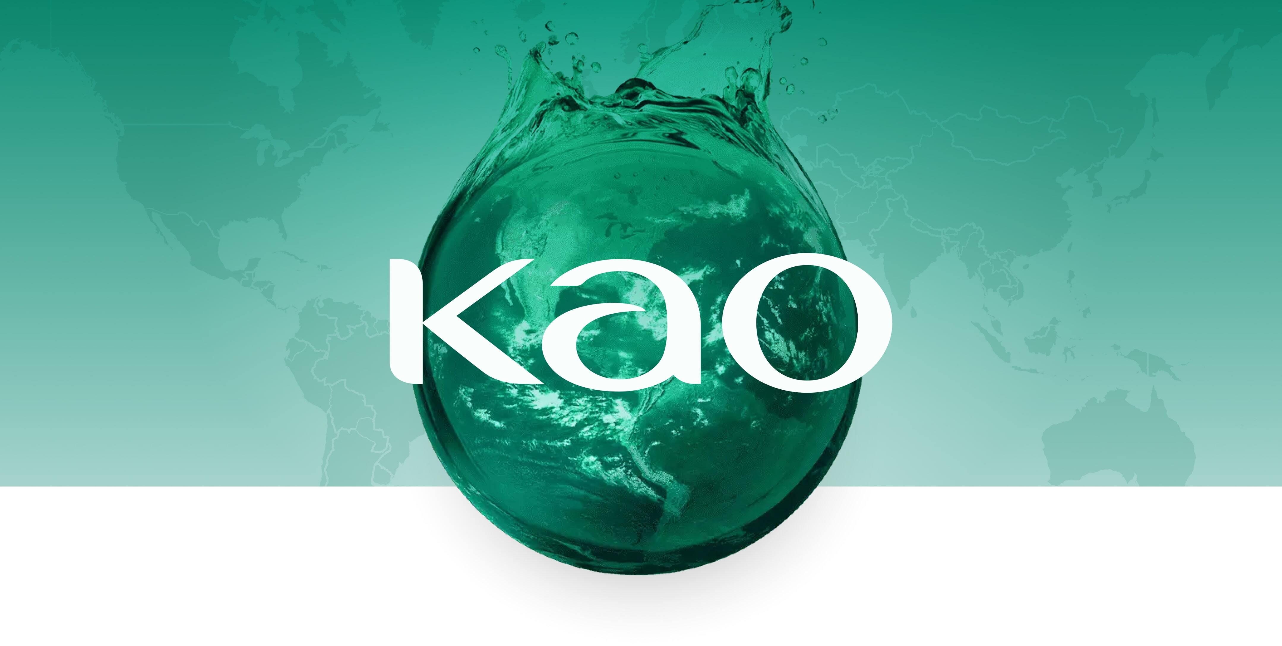 Kao Collins logo over an earth within a drop of colored water