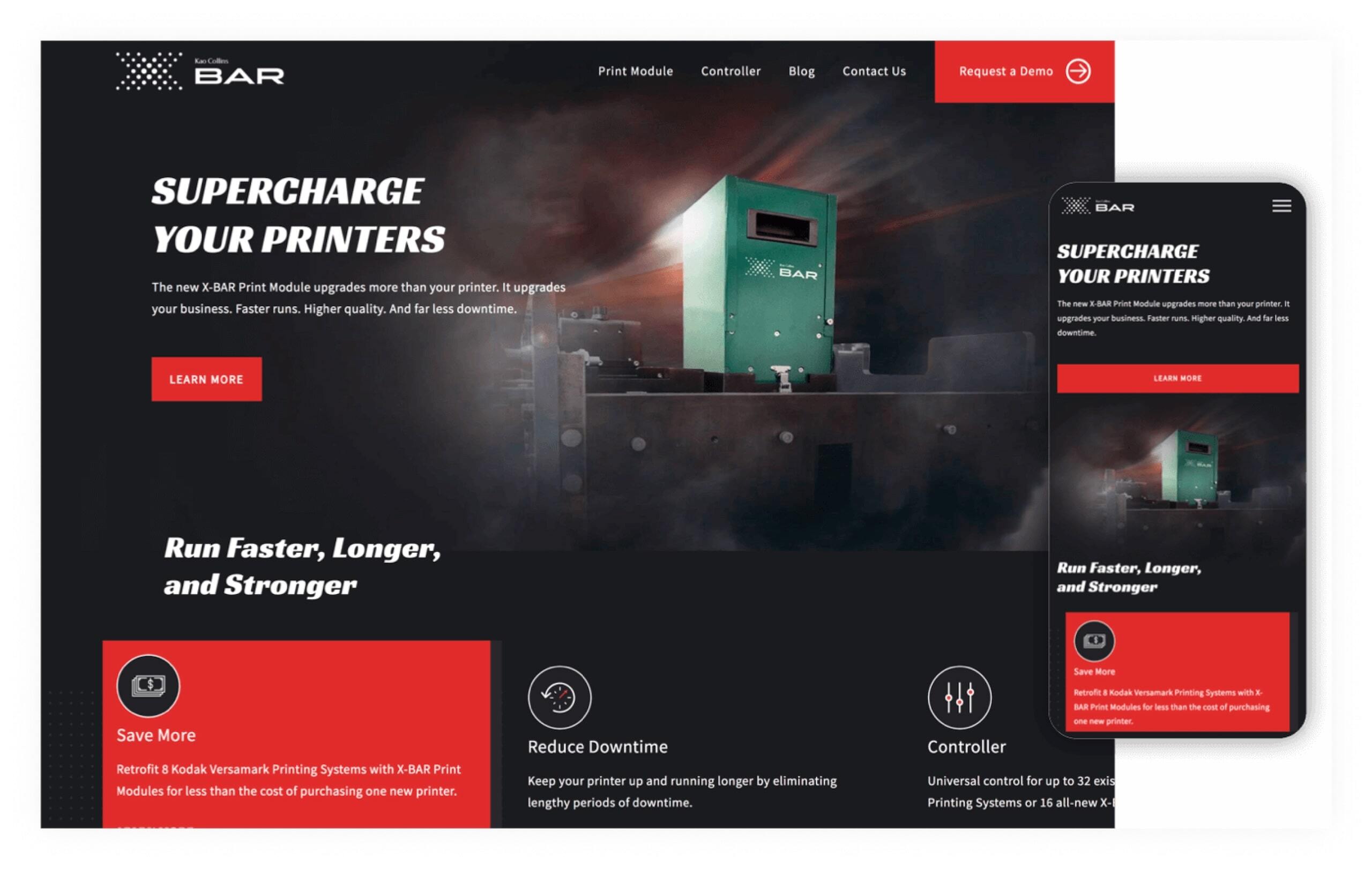 Screen views of the X-BAR microsite