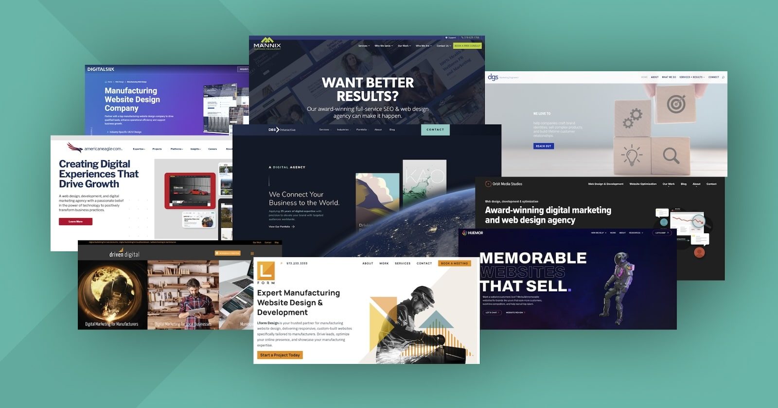 Composite image of manufacturing web design agency home pages
