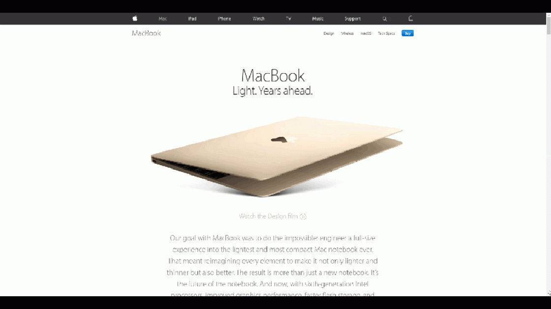 Example of the Apple Product Page using modern style with minimalist colors and lots of white space
