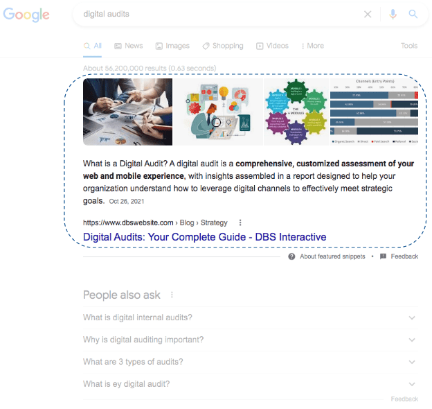 example of featured snippets being placed at the top of Google Search results pages