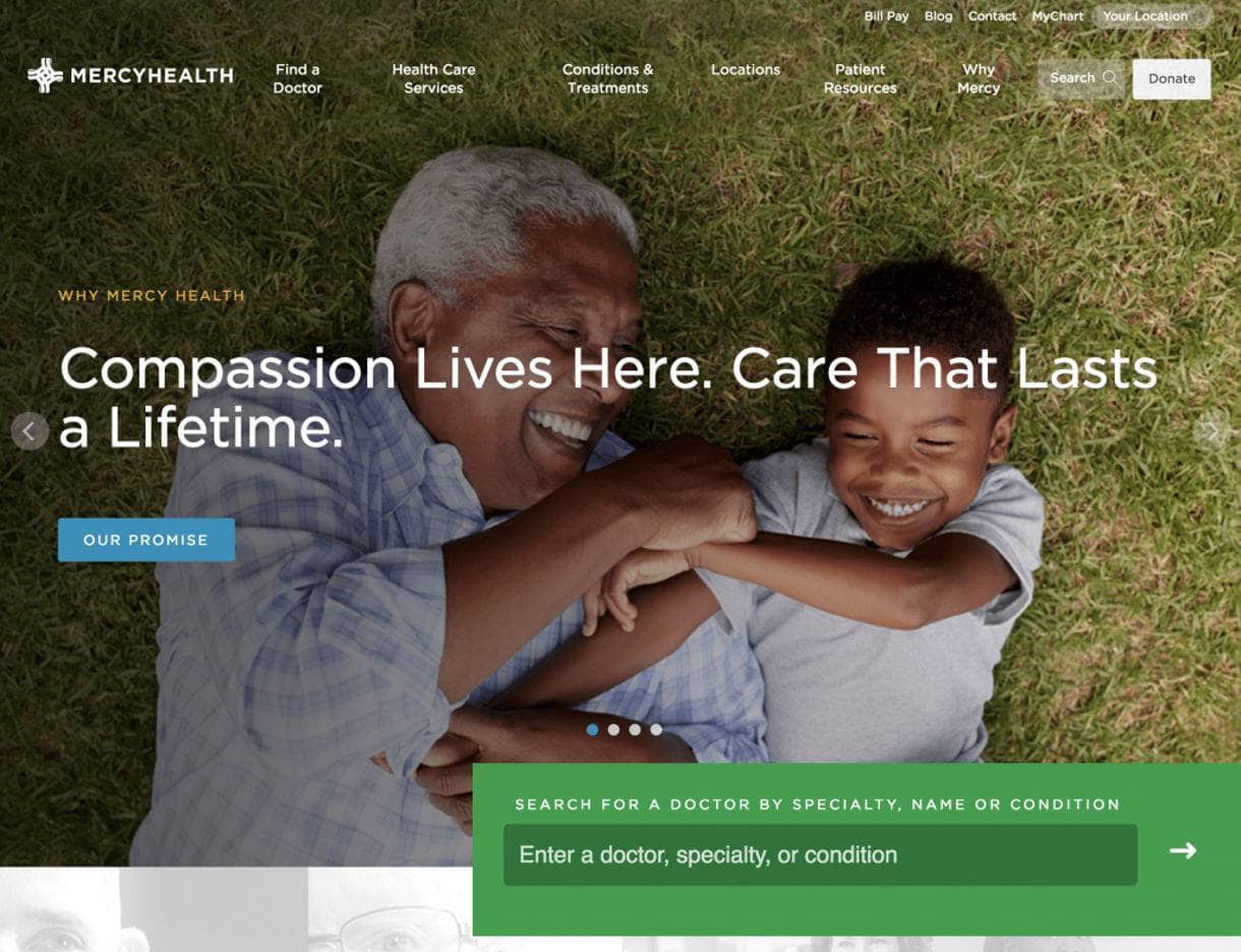 screenshot example of Mercy Health website's High Quality Imagery