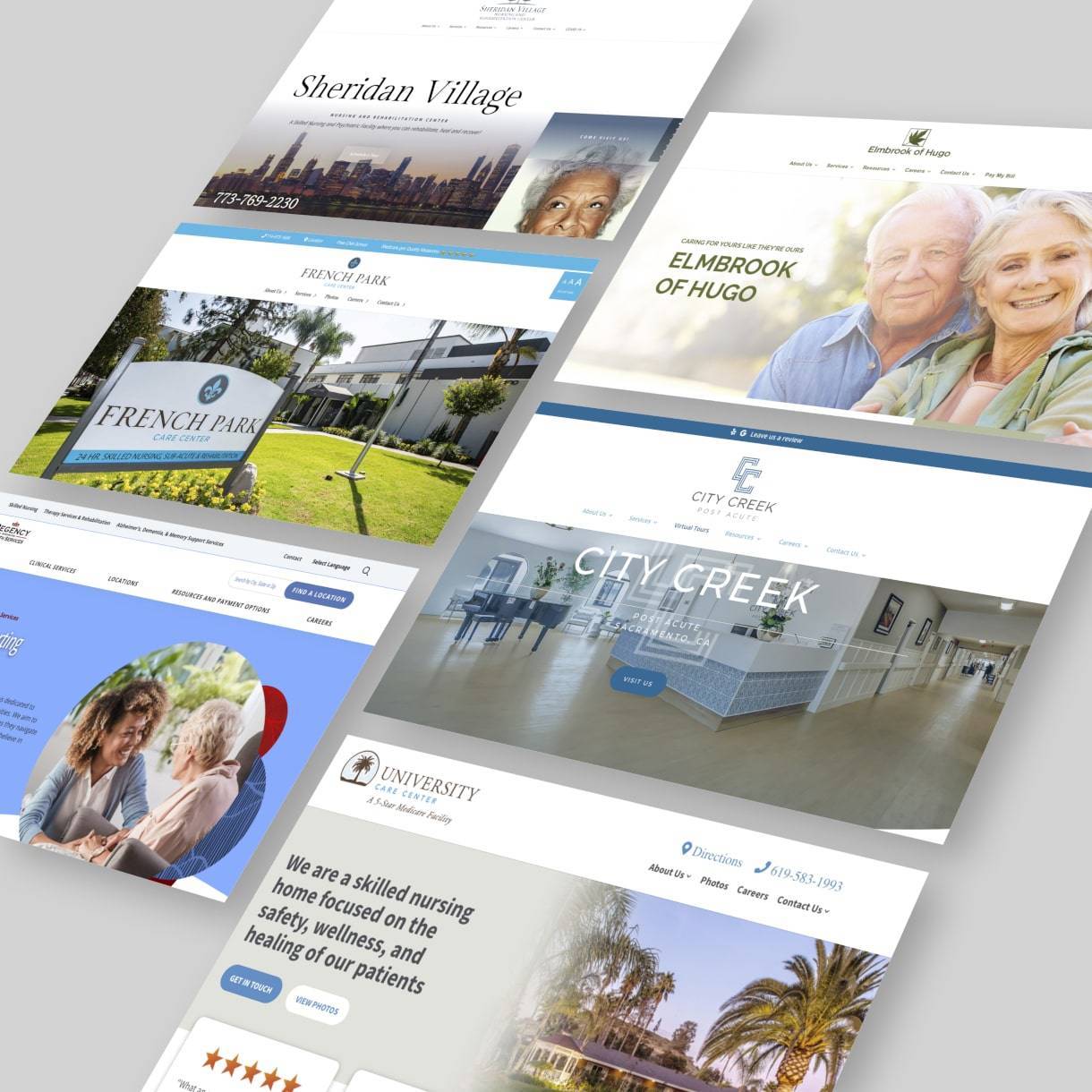 two columns of web pages showing skilled nursing design next to each other