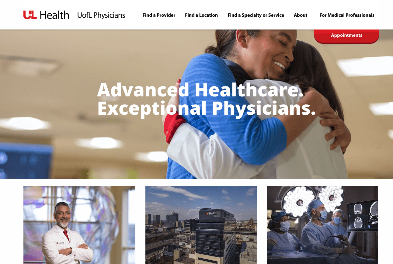 the homepage for U of L Physicians