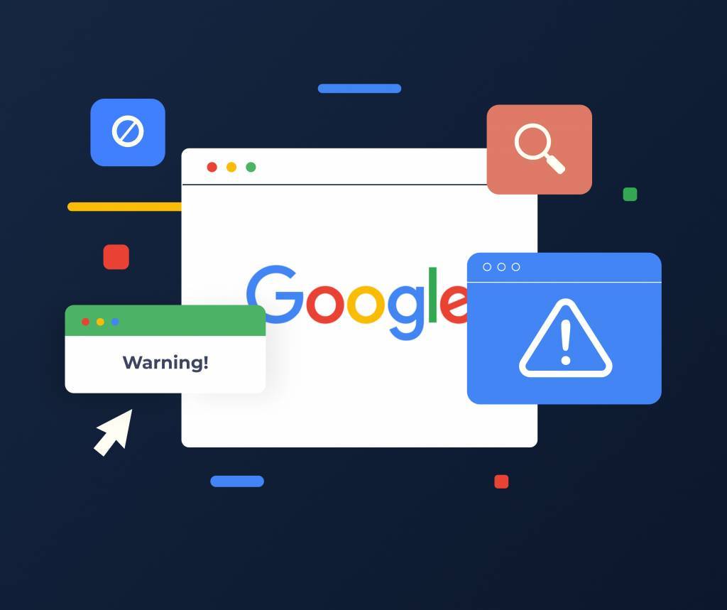 google page surrounded by warnings and caution icons