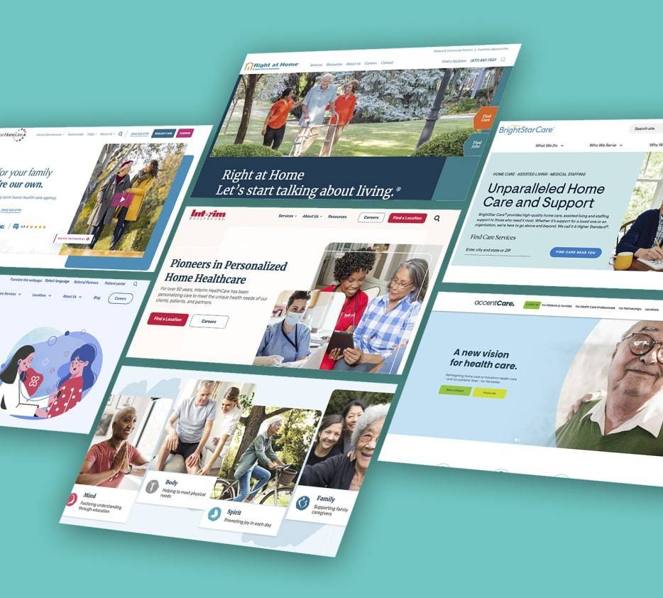 A collage of screen shots of various home health websites
