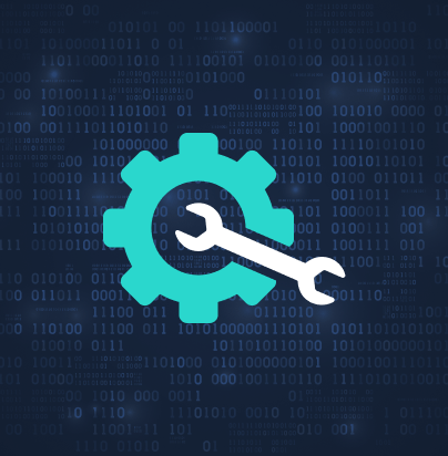 wrench and gear on website code background illustrating website maintenance
