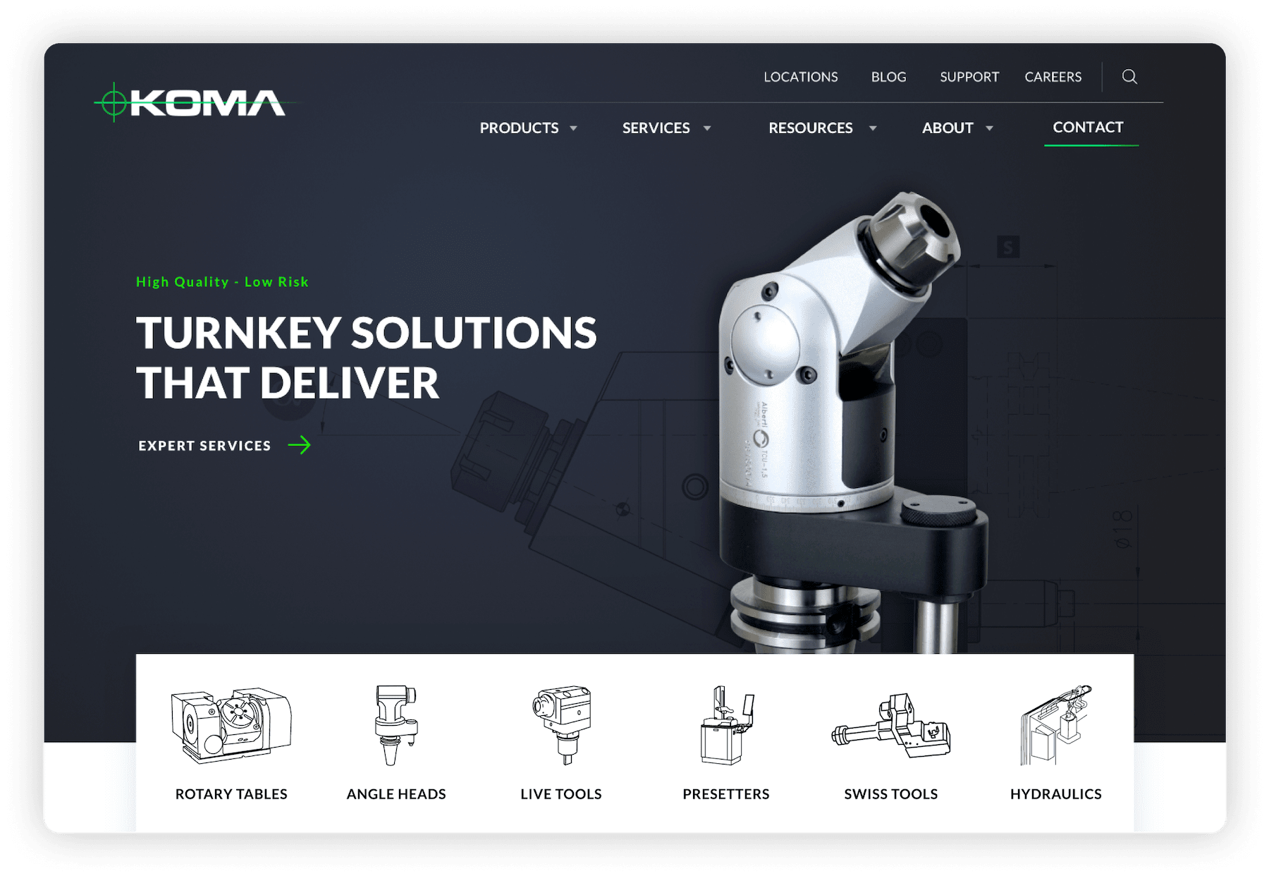 Screenshot of desktop Koma Precision site