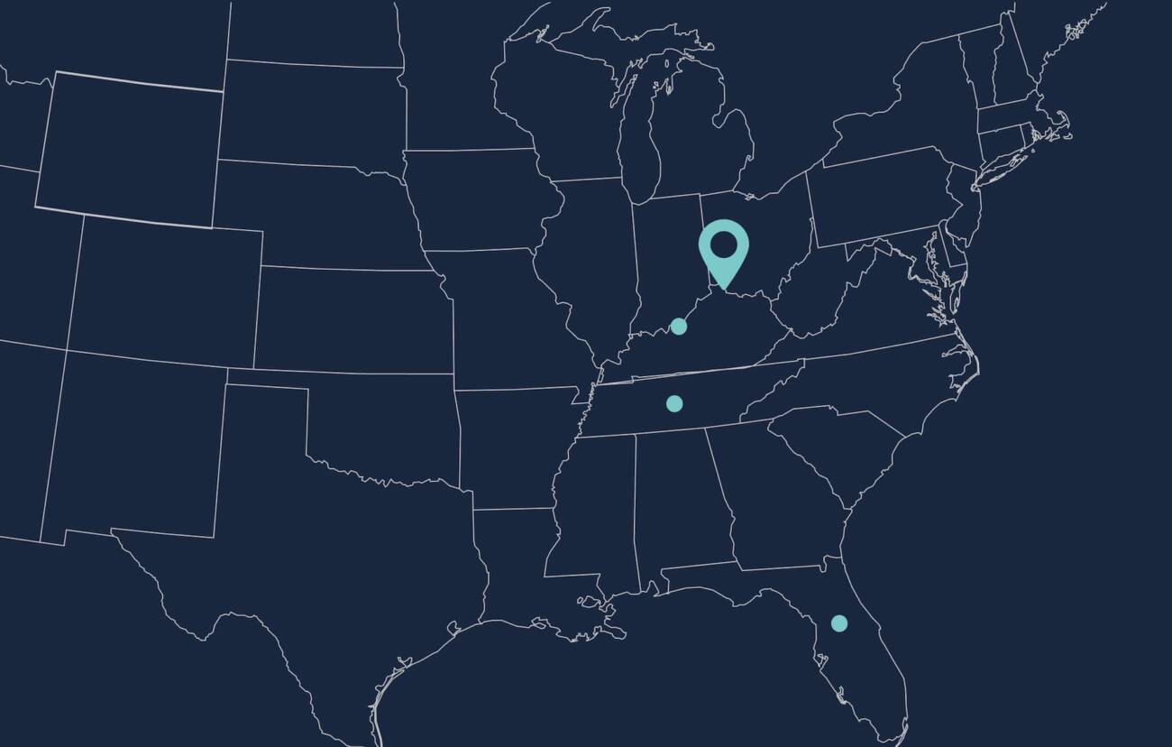 Map of DBS Locations featuring Cincinnati