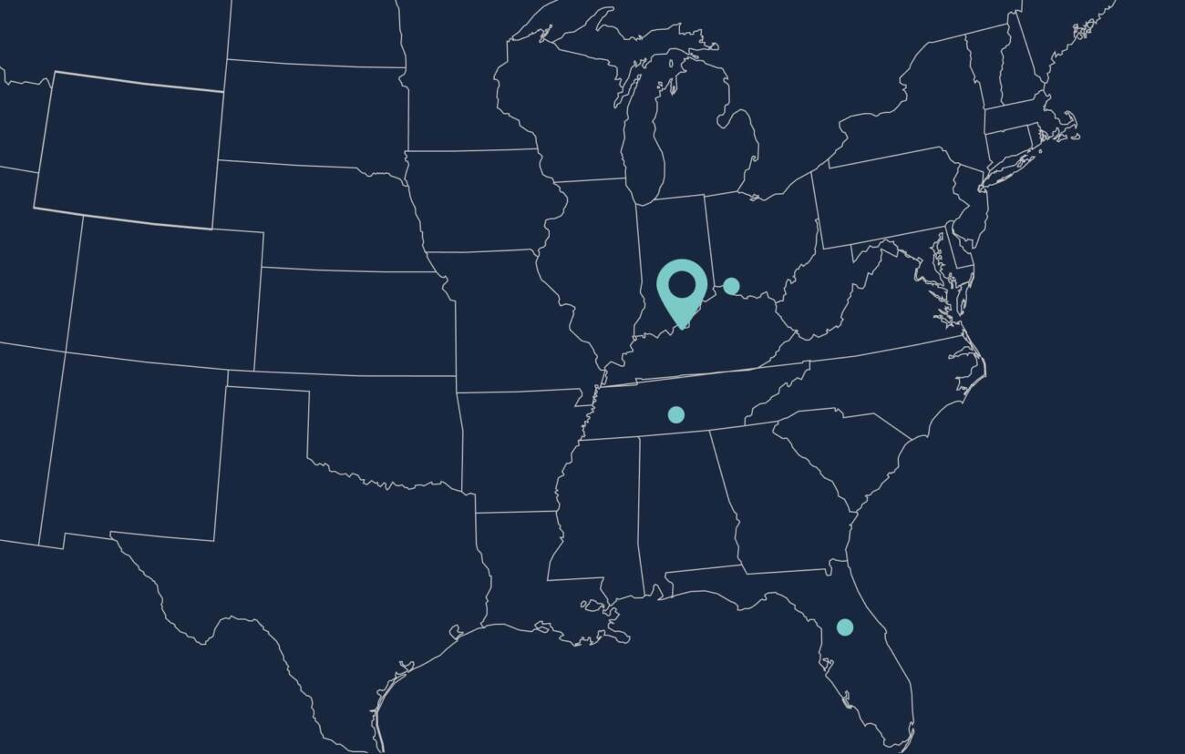 Louisville pinned on a map of the United States.
