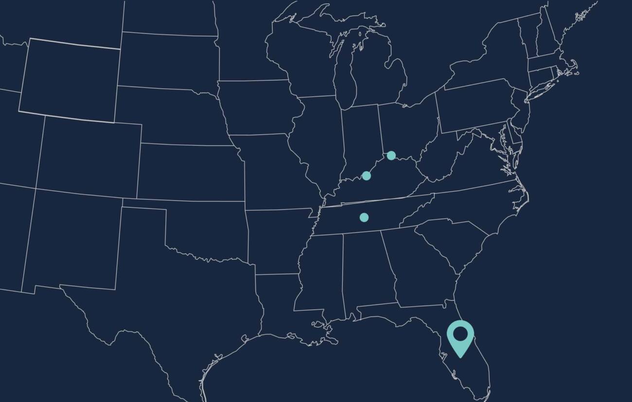 Orlando pinned on a map of the United States.