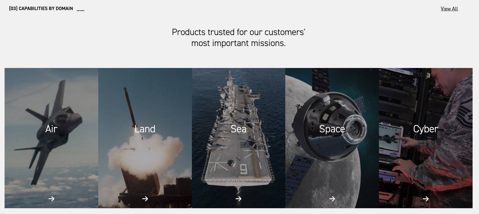 high quality imagery for land air sea space and cyber, used as navigation on the Lockheed Martin website