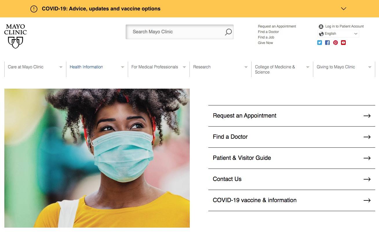 screenshot example of how Mayo Clinic website delivers Medical Information