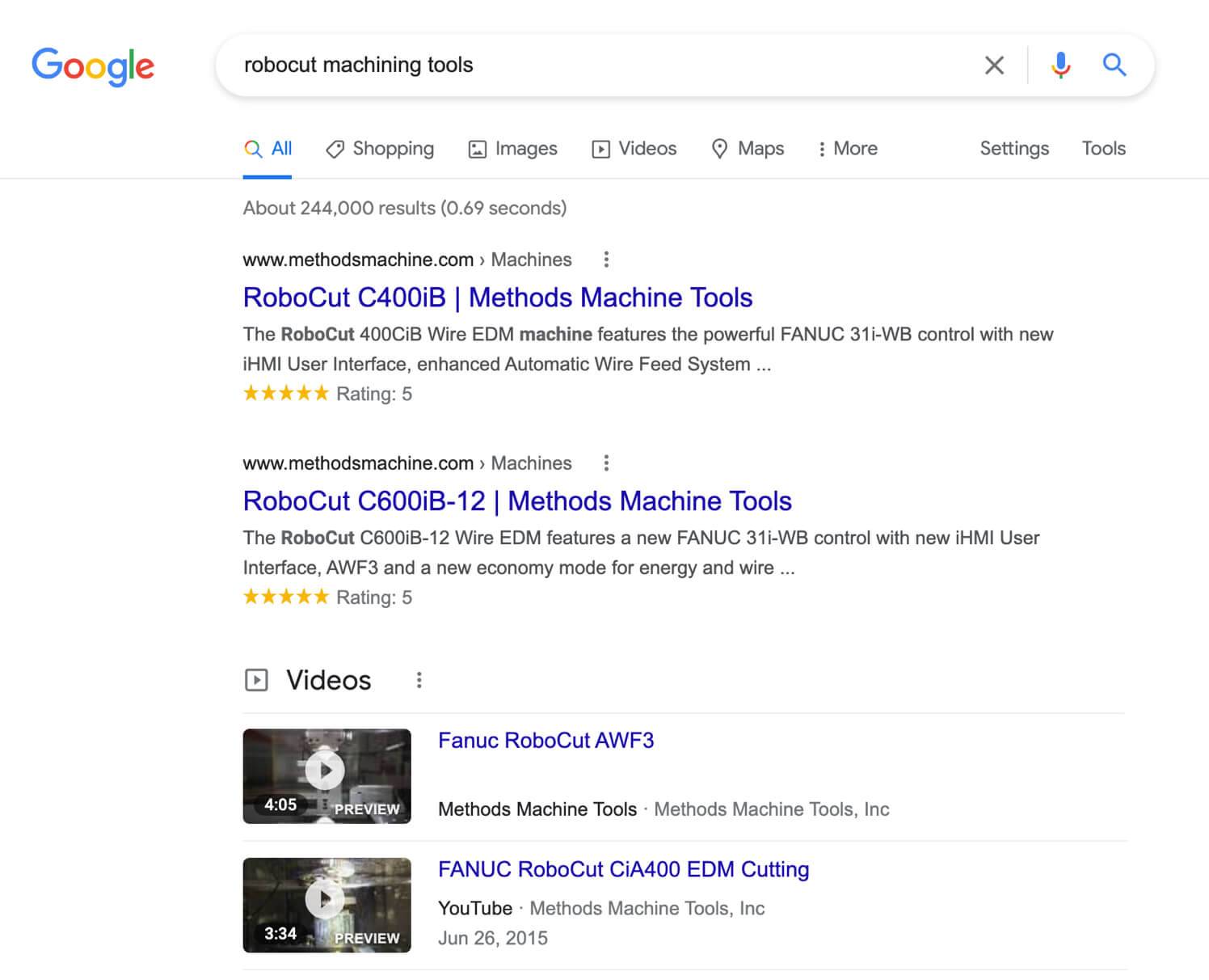 Google results for robocut machining tools
