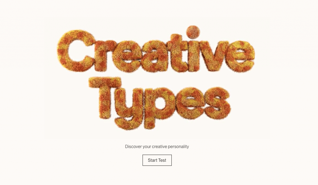 homepage of adobe's creative types microsite with colorful animated font and call to action