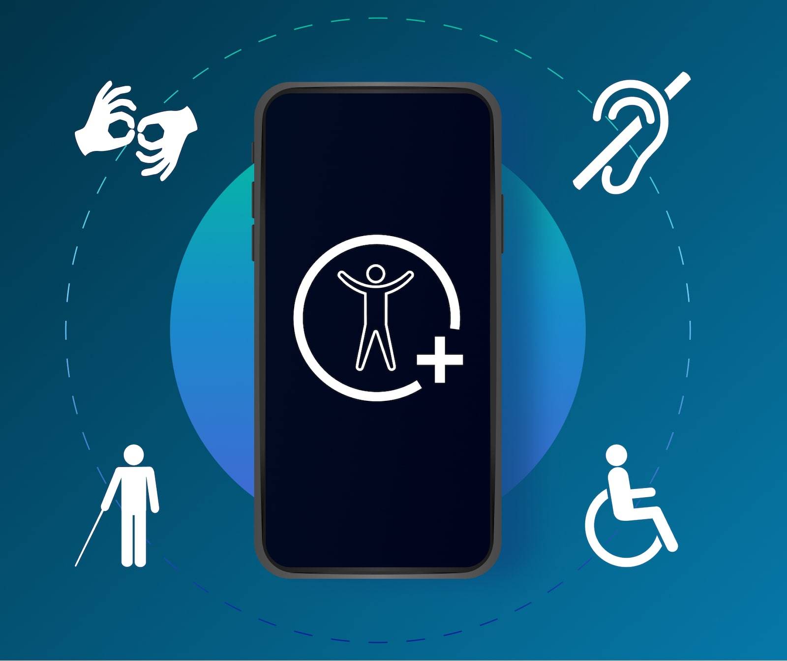 Image of smartphone with ada compliance and accessibility icons