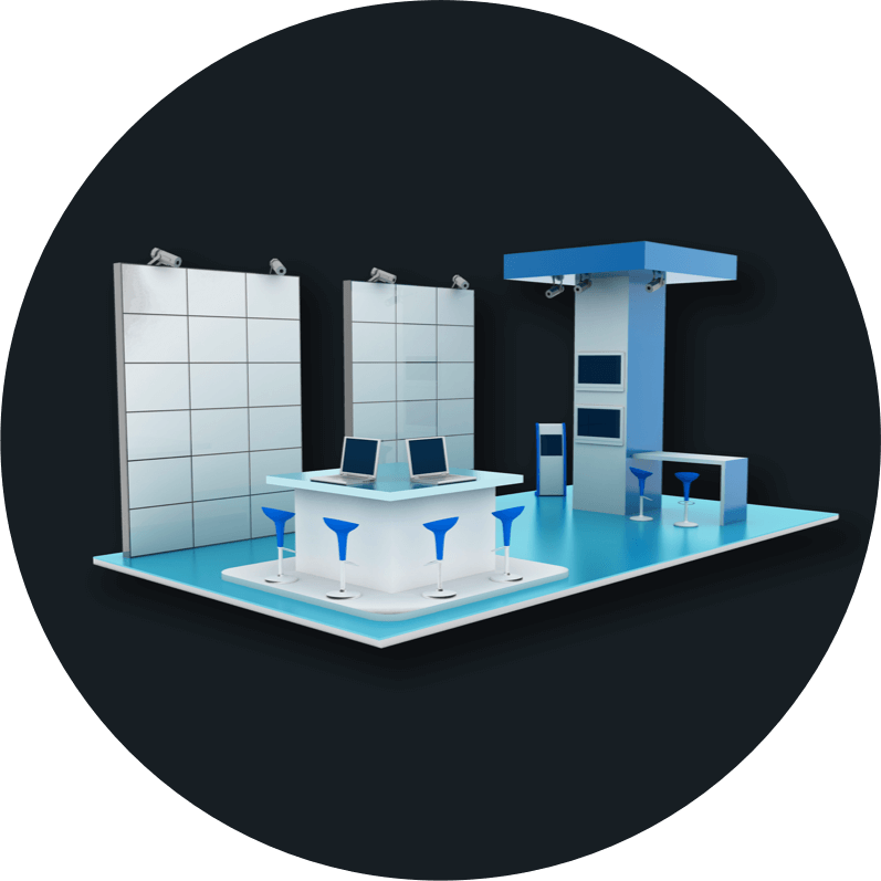 An illustration of a tradeshow booth design.