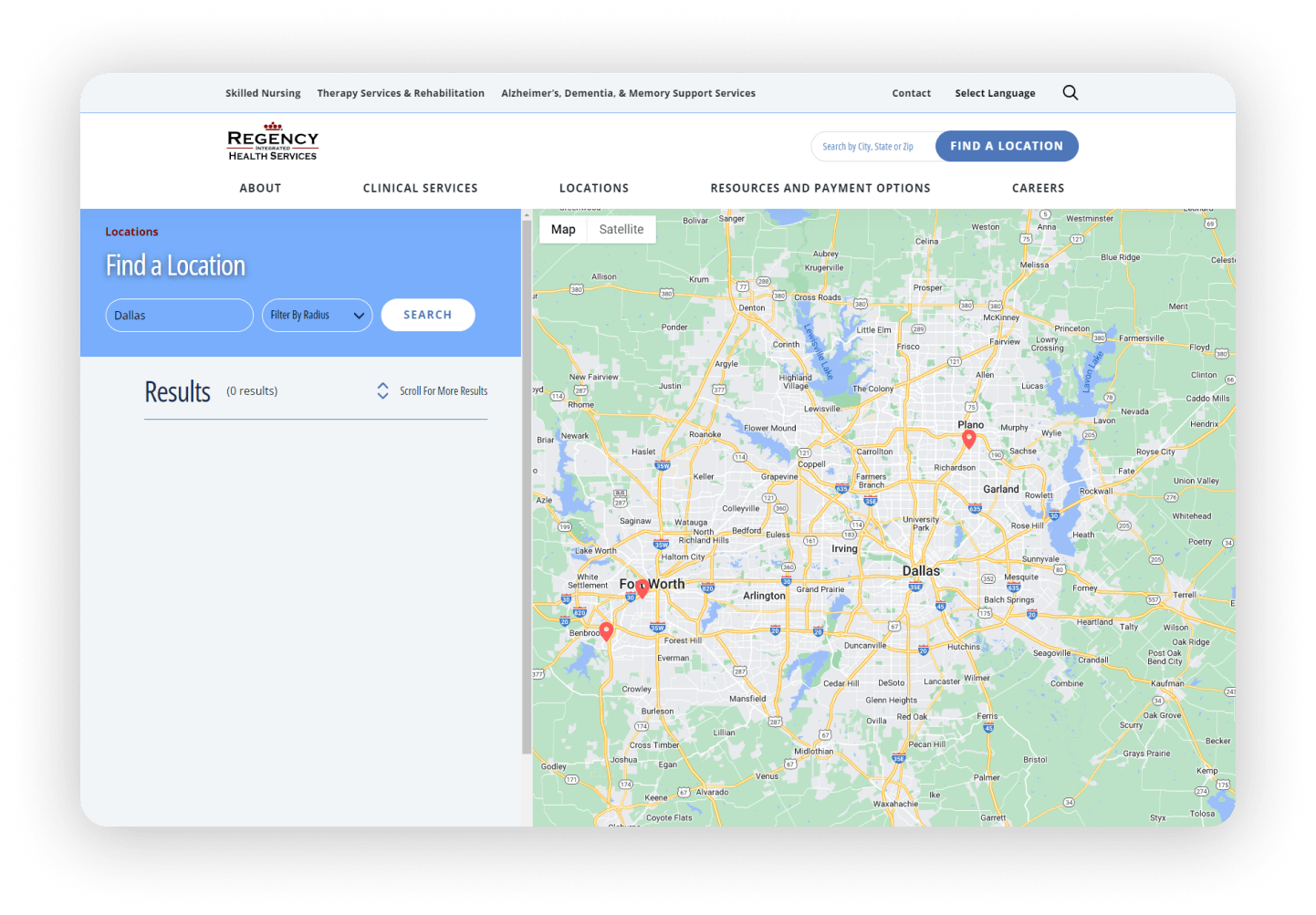Screenshot of Regency map page
