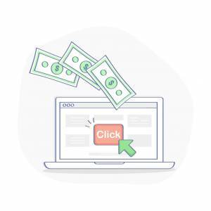 illustration of PPC Pay Per Click showing money being paid for internet click