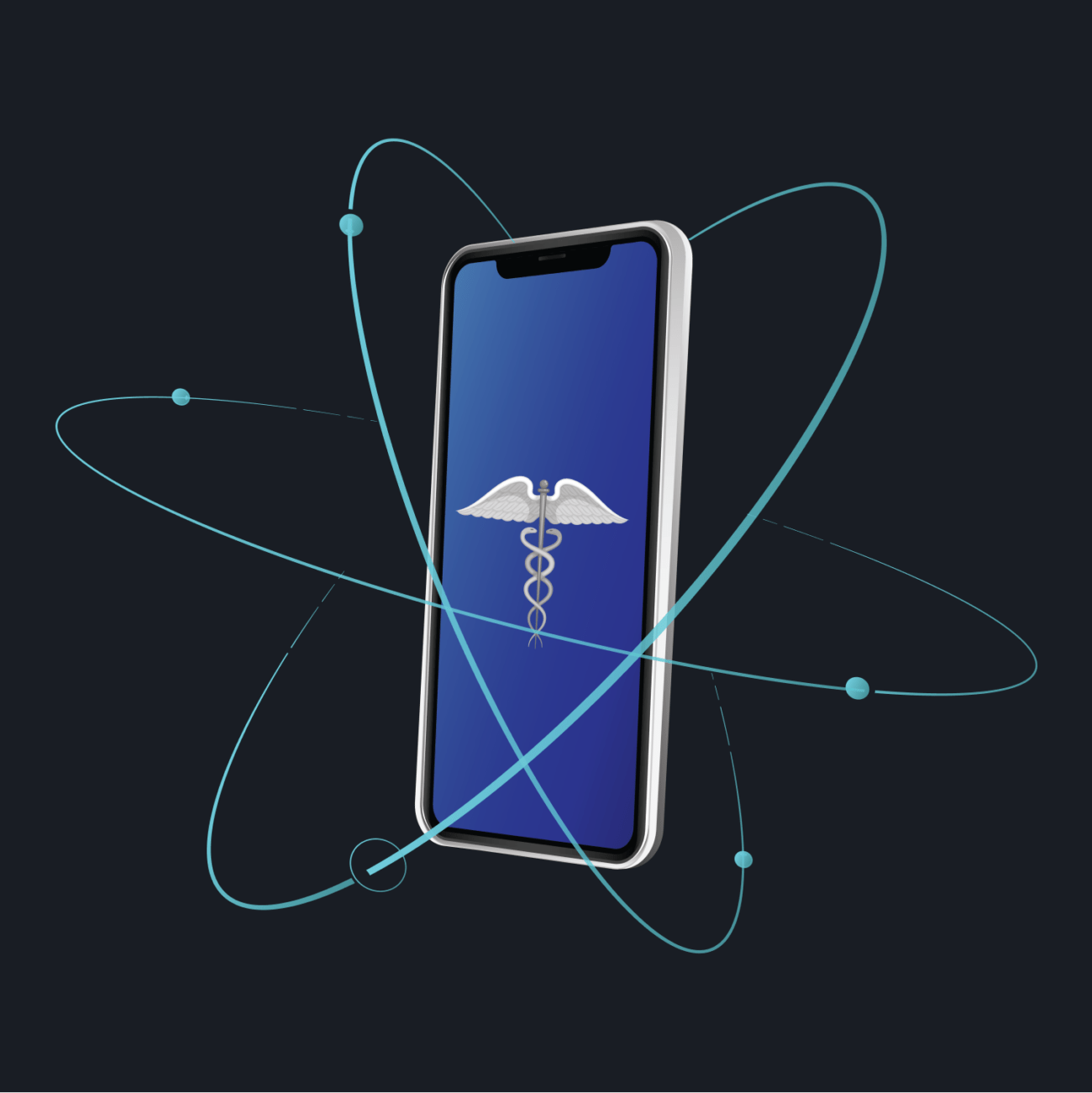smartphone with caduceus medical symbol dark