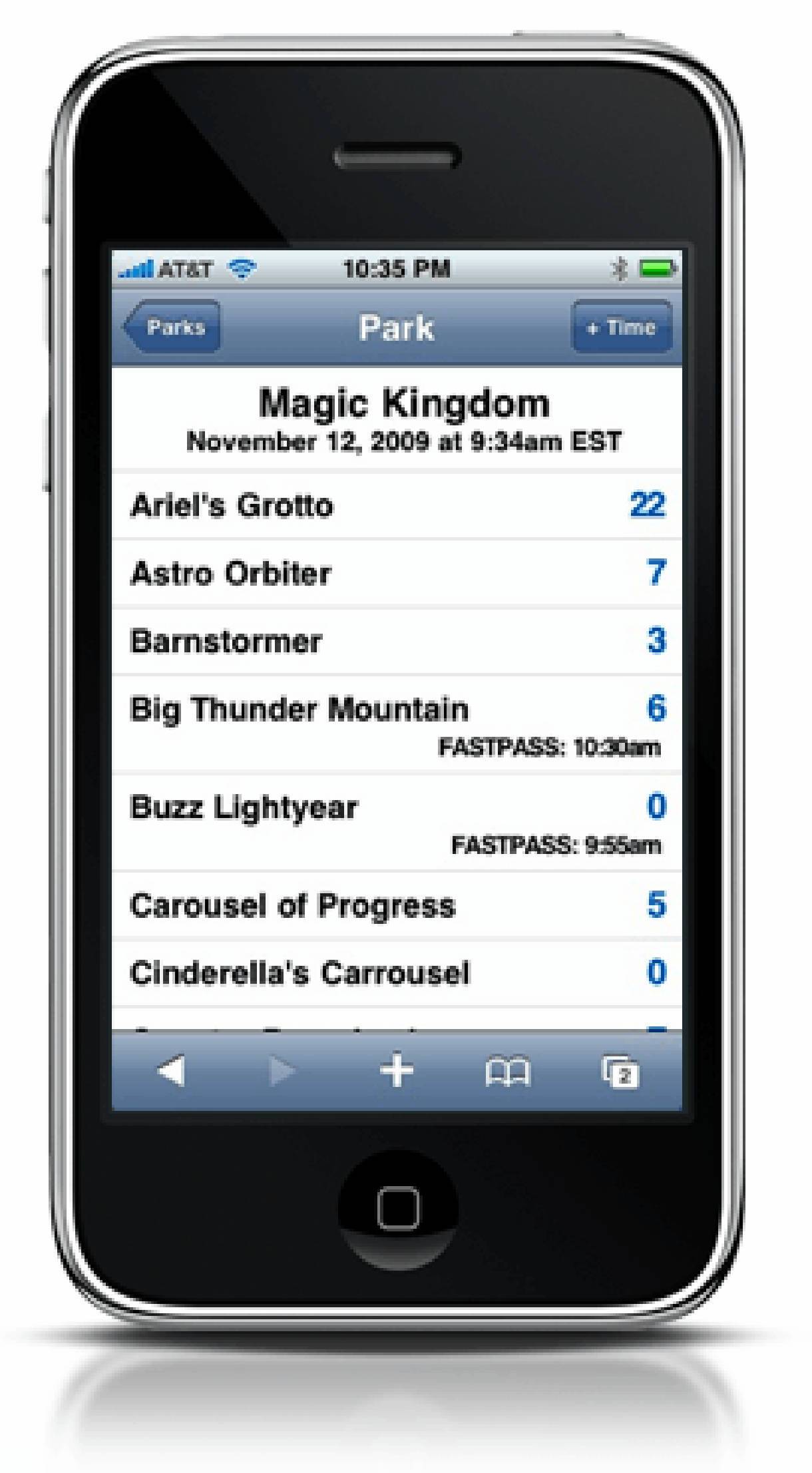 screenshot of a mobile website from 2009 on iPhone 3G